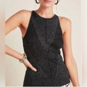 Anthropologie Black Textured Top Blouse Shiny Women’s 
Size: M